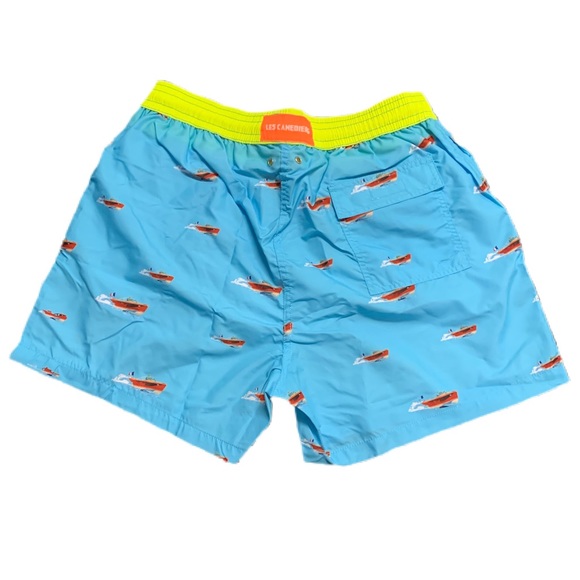 Les Canebiers Mens NWT Sky Blu Boat Swim Shorts w/Yellow Trim - Picture 2 of 6